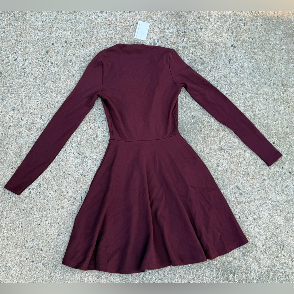 American Apparel Deep V Maroon Long Sleeve Dress - Size XS - NWT - Picture 14 of 16